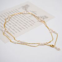 304 Stainless Steel Freshwater Pearl Titanium Steel Gold Plated Baroque Style Vacation Beaded Plating Geometric Necklace main image 5