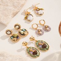 1 Pair Retro Baroque Style Flower Enamel Plating Inlay Freshwater Pearl Copper Freshwater Pearl 18k Gold Plated Drop Earrings main image 1