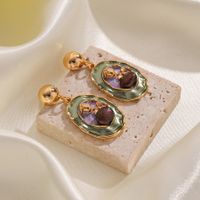 1 Pair Retro Baroque Style Flower Enamel Plating Inlay Freshwater Pearl Copper Freshwater Pearl 18k Gold Plated Drop Earrings main image 3