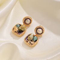 1 Pair Retro Baroque Style Flower Enamel Plating Inlay Freshwater Pearl Copper Freshwater Pearl 18k Gold Plated Drop Earrings main image 5