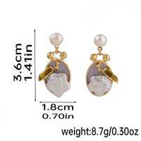 1 Pair Retro Baroque Style Flower Enamel Plating Inlay Freshwater Pearl Copper Freshwater Pearl 18k Gold Plated Drop Earrings sku image 2