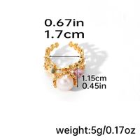 Baroque Style Vacation Flower Copper Plating Hollow Out Inlay Freshwater Pearl Zircon 18k Gold Plated Open Rings sku image 1