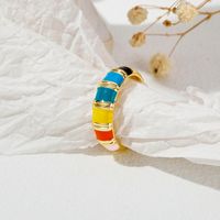 Großhandel Elegant Regenbogen Kupfer Emaille Offener Ring main image 6