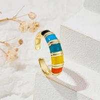 Großhandel Elegant Regenbogen Kupfer Emaille Offener Ring main image 3