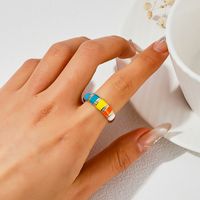 Großhandel Elegant Regenbogen Kupfer Emaille Offener Ring main image 4