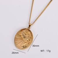 Stainless Steel 18K Gold Plated Vintage Style Oval Pendant Necklace sku image 13