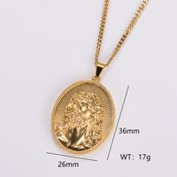 Stainless Steel 18K Gold Plated Vintage Style Oval Pendant Necklace sku image 8