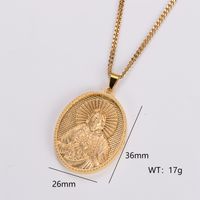 Stainless Steel 18K Gold Plated Vintage Style Oval Pendant Necklace sku image 7