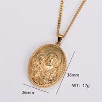 Stainless Steel 18K Gold Plated Vintage Style Oval Pendant Necklace sku image 11