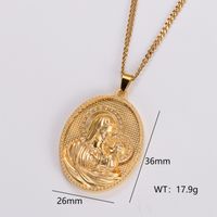 Stainless Steel 18K Gold Plated Vintage Style Oval Pendant Necklace sku image 9