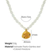 Vintage Style Simple Style Heart Shape Shell Freshwater Pearl Titanium Steel Plating Inlay Rhinestones 18k Gold Plated Pendant Necklace sku image 4