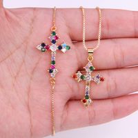 Copper Vintage Style Cross Plating Inlay Zircon Jewelry Set main image 4