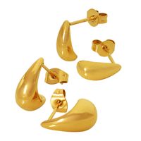 1 Pair Simple Style Water Droplets Plating Titanium Steel 18k Gold Plated Ear Studs main image 8