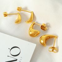 1 Pair Simple Style Water Droplets Plating Titanium Steel 18k Gold Plated Ear Studs main image 6