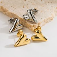 1 Pair Casual Simple Style Classic Style Heart Shape Plating Three-dimensional Stainless Steel 18k Gold Plated Ear Studs main image 1