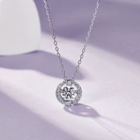 Sterling Silver Simple Style Round GRA Plating Inlay Moissanite Pendant Necklace main image 3