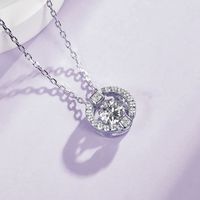 Sterling Silver Simple Style Round GRA Plating Inlay Moissanite Pendant Necklace main image 4