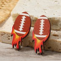 1 Pair Sports Rugby Painted Wood Ear Studs main image 3