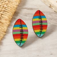 1 Pair Sports Rugby Painted Wood Ear Studs main image 7
