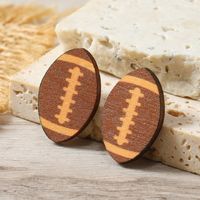 1 Pair Sports Rugby Painted Wood Ear Studs main image 8
