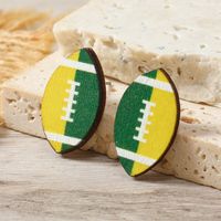 1 Pair Sports Rugby Painted Wood Ear Studs main image 5