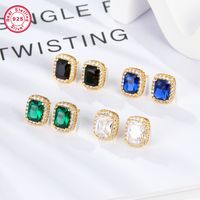 1 Pair Elegant Rectangle Plating Inlay Sterling Silver Zircon Ear Studs main image 1