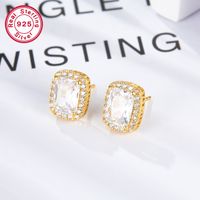 1 Pair Elegant Rectangle Plating Inlay Sterling Silver Zircon Ear Studs main image 6