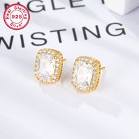 1 Paire Élégant Rectangle Placage Incruster Argent Sterling Zircon Boucles D'Oreilles main image 6