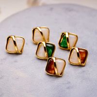 Copper IG Style Quadrilateral Plating Inlay Resin Ear Studs main image 4