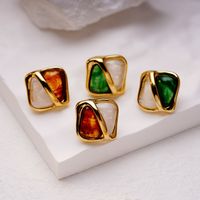 Copper IG Style Quadrilateral Plating Inlay Resin Ear Studs main image 1