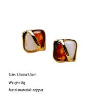 Copper IG Style Quadrilateral Plating Inlay Resin Ear Studs main image 3