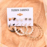 1 Set 6 Pairs IG Style Leopard Plating Inlay Alloy Acetic Acid Sheets Pearl Ear Studs main image 1