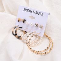 1 Set 6 Pairs IG Style Leopard Plating Inlay Alloy Acetic Acid Sheets Pearl Ear Studs main image 3