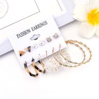 1 Set 6 Pairs IG Style Leopard Plating Inlay Alloy Acetic Acid Sheets Pearl Ear Studs main image 4