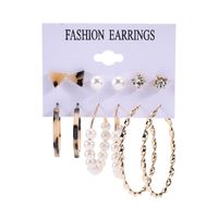 1 Set 6 Pairs IG Style Leopard Plating Inlay Alloy Acetic Acid Sheets Pearl Ear Studs sku image 1