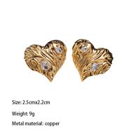 1 Pair IG Style Retro Heart Shape Plating Pleated Inlay Copper Zircon Ear Studs main image 3