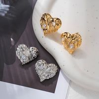 1 Pair IG Style Retro Heart Shape Plating Pleated Inlay Copper Zircon Ear Studs main image 4