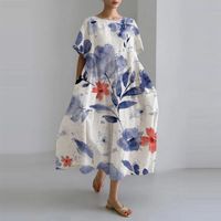 Femmes Robe Régulière Élégant Style Classique Col Rond Manche Courte Couleur Unie Robe Mi-Longue Vacances main image 6