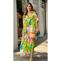 Women's Swing Dress Elegant V Neck Printing Short Sleeve Color Block Maxi Long Dress Daily main image 5