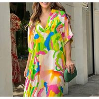 Women's Swing Dress Elegant V Neck Printing Short Sleeve Color Block Maxi Long Dress Daily main image 3