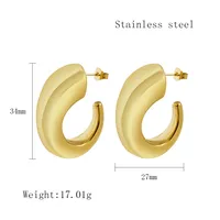1 Pair Classic Style C Shape Horns Plating 304 Stainless Steel 18K Gold Plated Ear Studs main image 2