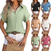Women's Blouse Short Sleeve Blouses Pleated Casual Simple Style Solid Color main image 6