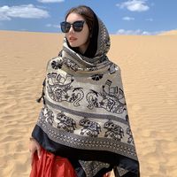 Women's Casual Ethnic Style Elephant Cotton And Linen Shawl sku image 1