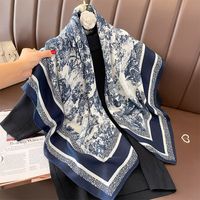 Women's Classical Square Flower Polyester Silk Scarf main image 1