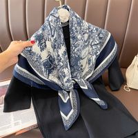Women's Classical Square Flower Polyester Silk Scarf main image 5
