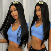 Women's Casual Sexy Black Holiday Home Chemical Fiber Centre Parting Long Straight Hair Wig Net main image 2