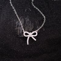 Copper Simple Style Bow Knot Plating Inlay Rhinestones Pendant Necklace main image 4