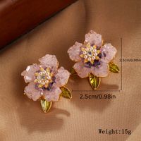 1 Pair Elegant Glam Flower Enamel Plating Inlay Copper Artificial Pearls Zircon Ear Studs main image 3