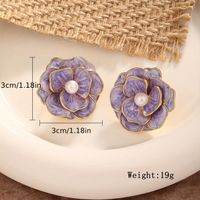 1 Pair Elegant Glam Flower Enamel Plating Inlay Copper Artificial Pearls Zircon Ear Studs main image 2