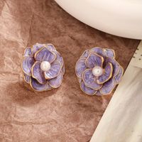 1 Pair Elegant Glam Flower Enamel Plating Inlay Copper Artificial Pearls Zircon Ear Studs main image 5